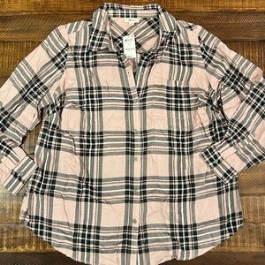 Plaid whipped rose button up women’s